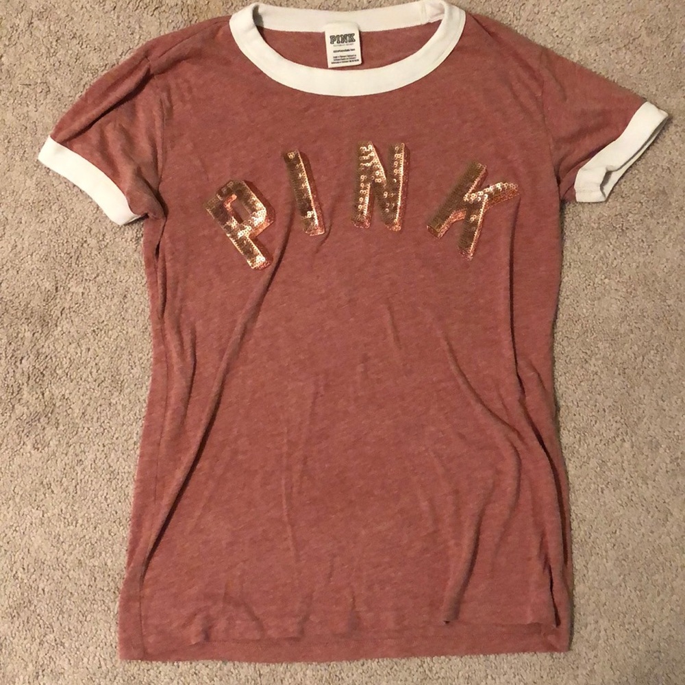VS Pink Sequin Logo T Shirt